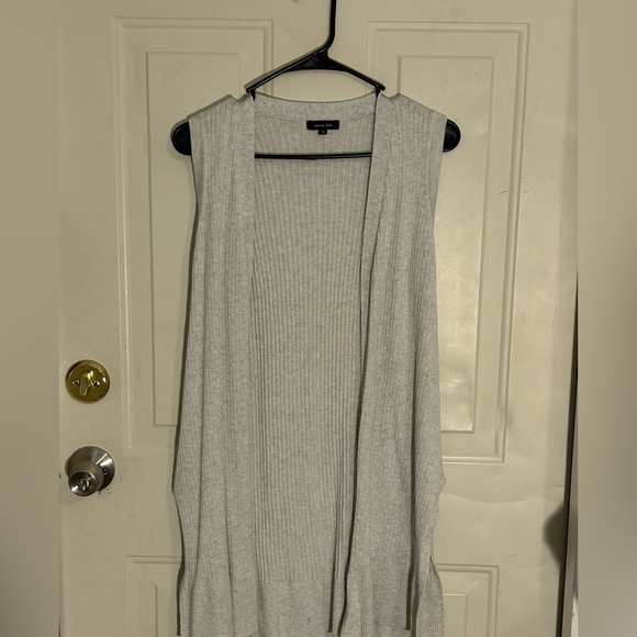 Woman Within Sweaters - Verve Ami Ribbed Sleeveless Long Cardigan Vest Gray Size S